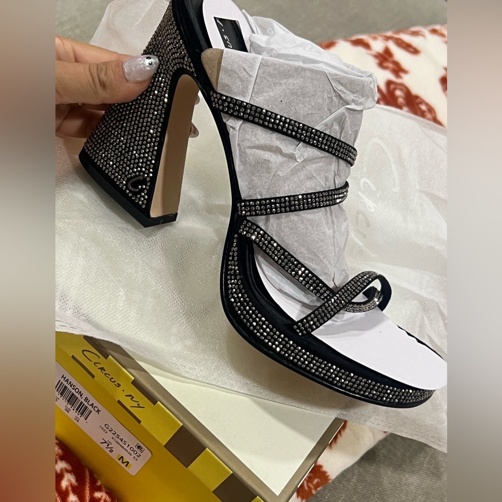 NWT San Edelman Black Crystal Heeled Sandals